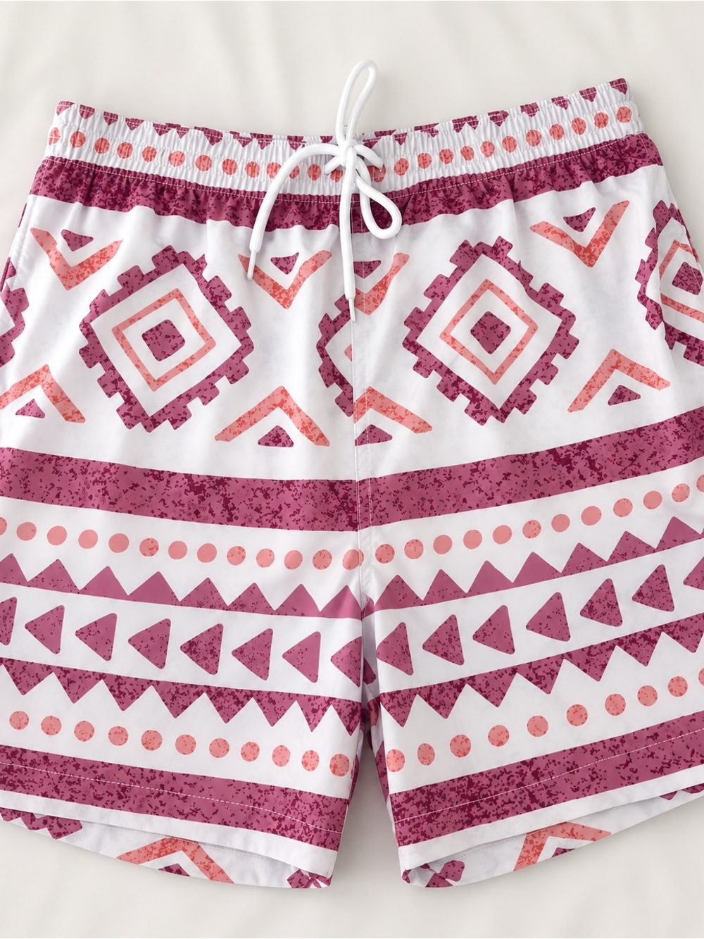 ZYIA White Men's Hybrid Shorts with Pink and Coral Aztec Print